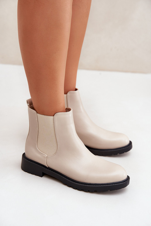 stilvolle Damen Stiefeletten mit breiten Absätzen in sandfarben