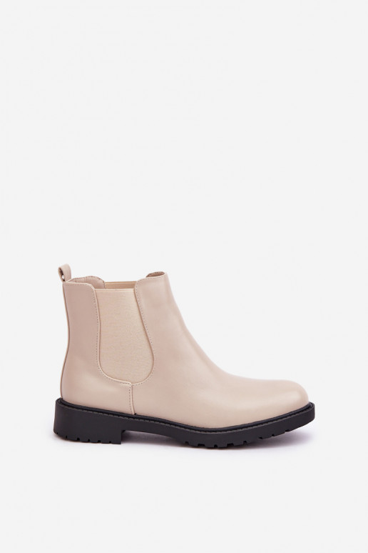 stilvolle Damen Stiefeletten mit breiten Absätzen in sandfarben