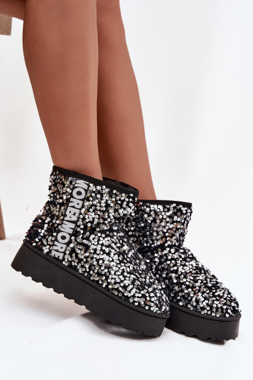 Damen Schneestiefel mit Plattform, verziert mit Pailletten in schwarz und silber