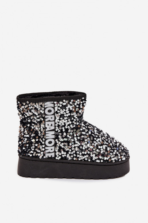 Damen Schneestiefel mit Plattform, verziert mit Pailletten in schwarz und silber
