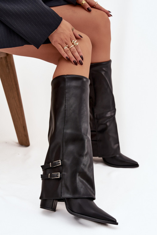 Damen hohe Stiefel mit Absätzen und Schnallen Jessae in schwarz
