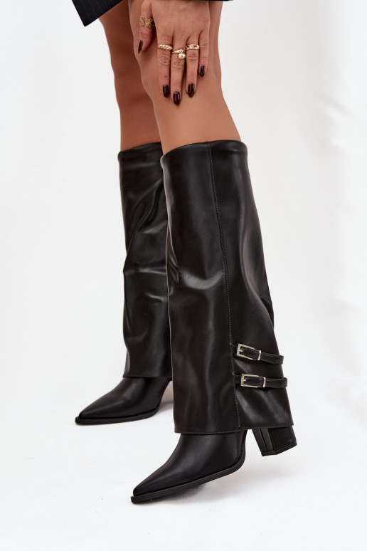 Damen hohe Stiefel mit Absätzen und Schnallen Jessae in schwarz