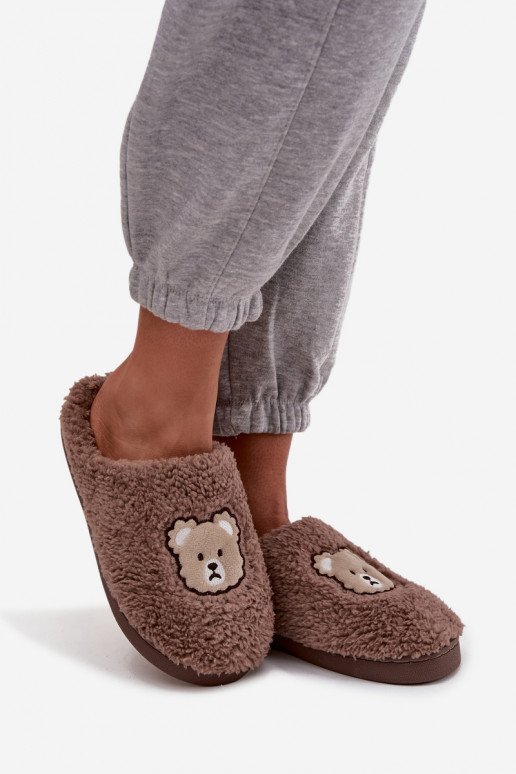Damen-Slipper mit Fell, schokoladenfarbig