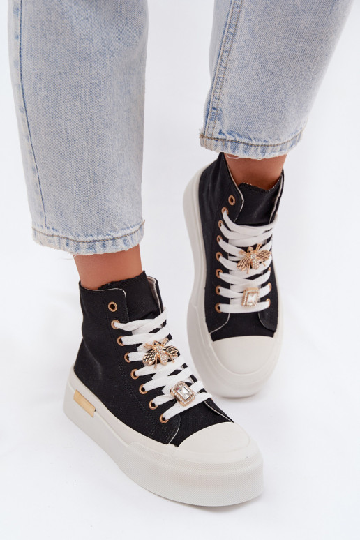 Schwarze Freizeitschuhe mit Plattform und Schnallen Gracella
