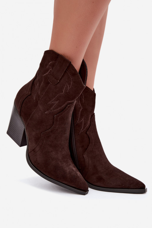 Cowboy-Stil Stiefeletten für Frauen mit Absätzen in Schokoladenfarbe Berella