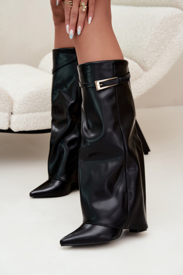 Lange Stiefel mit Absätzen und genähtem Schaft mit Schnallen in schwarzer Farbe Amrie 2