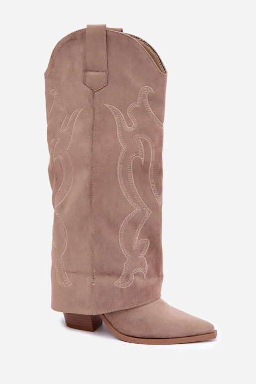 Lange Cowboy-Stiefel mit Absätzen und genähtem Schaft in Khaki-Farbe Irella