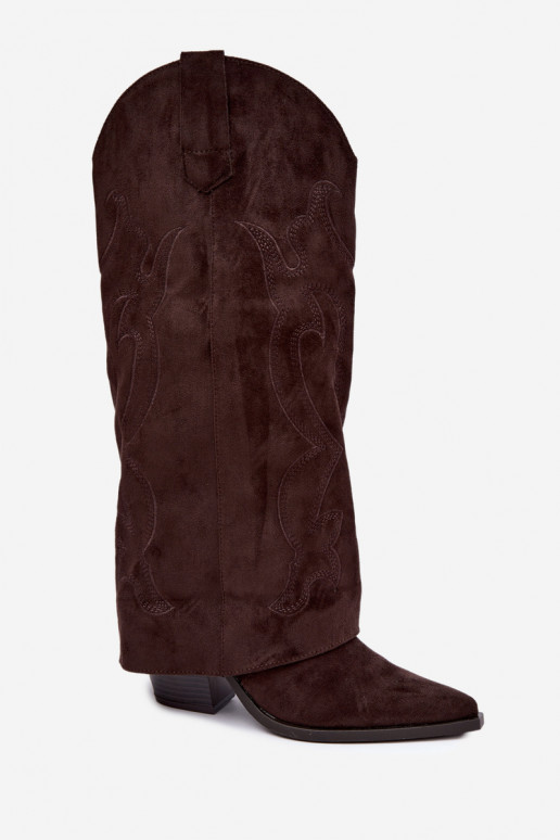 Lange Cowboy-Stiefel mit Absätzen und genähtem Schaft in Schokoladenfarbe Irella