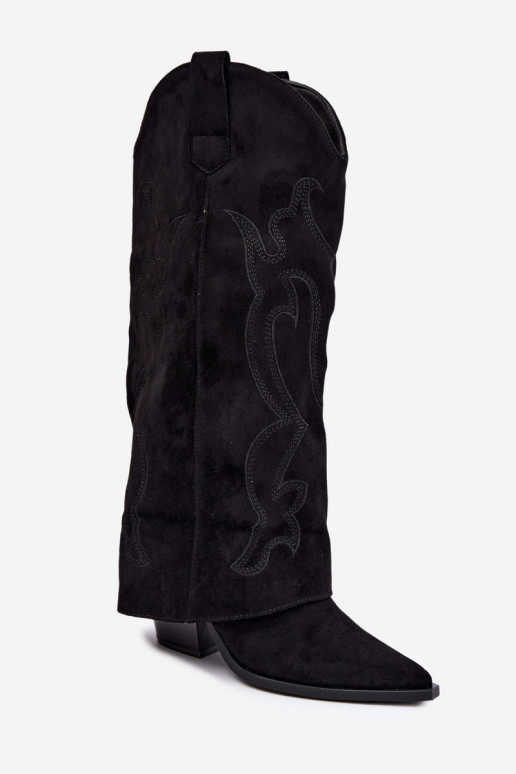 Lange Cowboy-Stiefel mit Absätzen und genähtem Schaft in schwarzer Farbe Irella