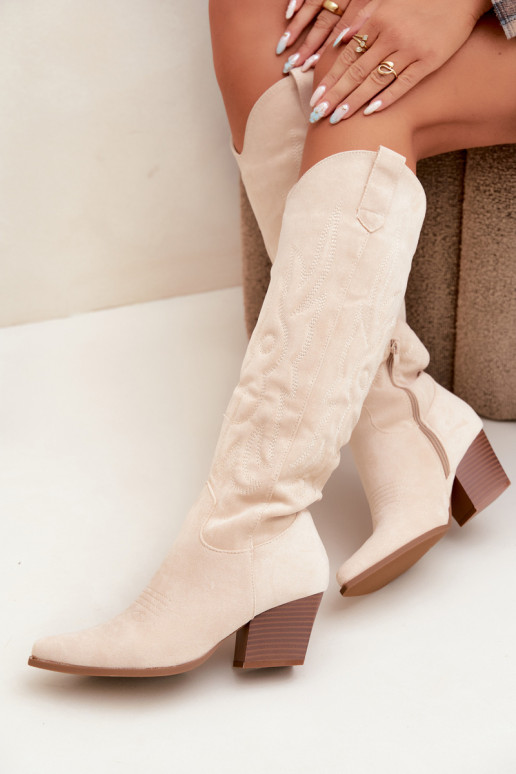 Elfenbeinfarbene Stiefeletten im Cowboy-Stil mit Absatz Glenor