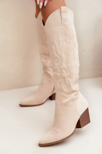 Elfenbeinfarbene Stiefeletten im Cowboy-Stil mit Absatz Glenor 2