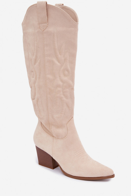 Elfenbeinfarbene Stiefeletten im Cowboy-Stil mit Absatz Glenor