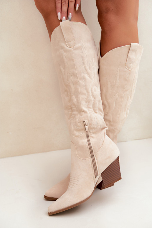 Elfenbeinfarbene Stiefeletten im Cowboy-Stil mit Absatz Glenor