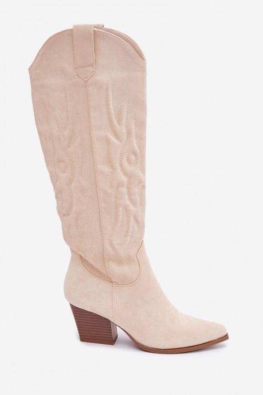 Elfenbeinfarbene Stiefeletten im Cowboy-Stil mit Absatz Glenor