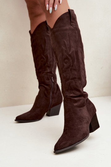Schokoladenfarbene Stiefeletten im Cowboy-Stil mit Absatz Glenor