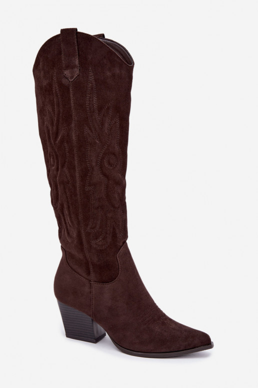 Schokoladenfarbene Stiefeletten im Cowboy-Stil mit Absatz Glenor