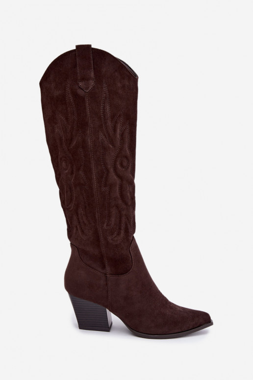 Schokoladenfarbene Stiefeletten im Cowboy-Stil mit Absatz Glenor
