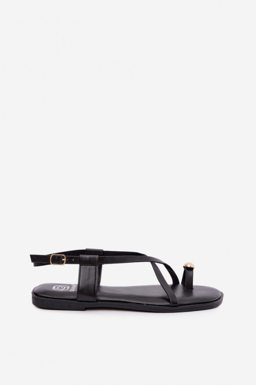 Flache Sandalen mit schicken Elementen in schwarzer Farbe Vensy