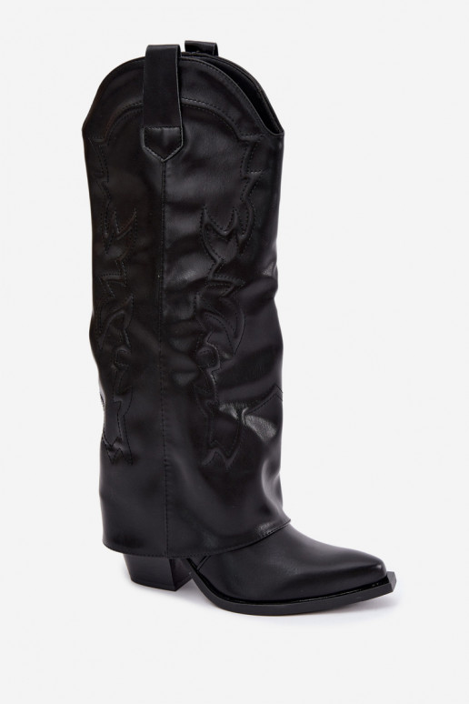 knöchelhohe Cowboy-Stiefel mit Absätzen und eingesticktem Choleika in Schwarz Terise