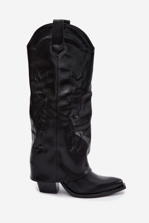 knöchelhohe Cowboy-Stiefel mit Absätzen und eingesticktem Choleika in Schwarz Terise