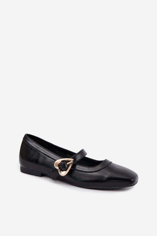 Ballerinas mit Schnallen und Herzen in Schwarz Relsa