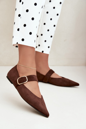 Damen-Ballerinas mit Riemen und Schnallen in braun Melby 2