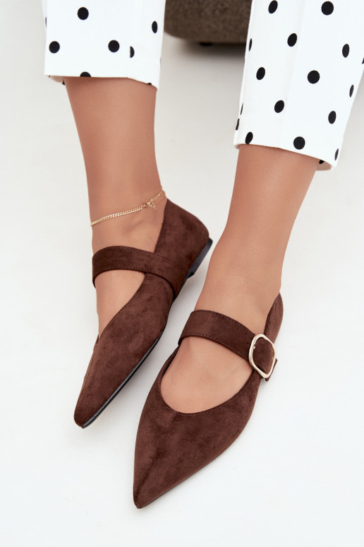 Damen-Ballerinas mit Riemen und Schnallen in braun Melby