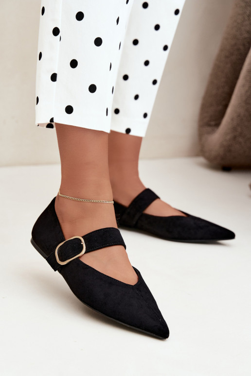 Damen-Ballerinas mit Riemen und Schnallen in schwarz Melby
