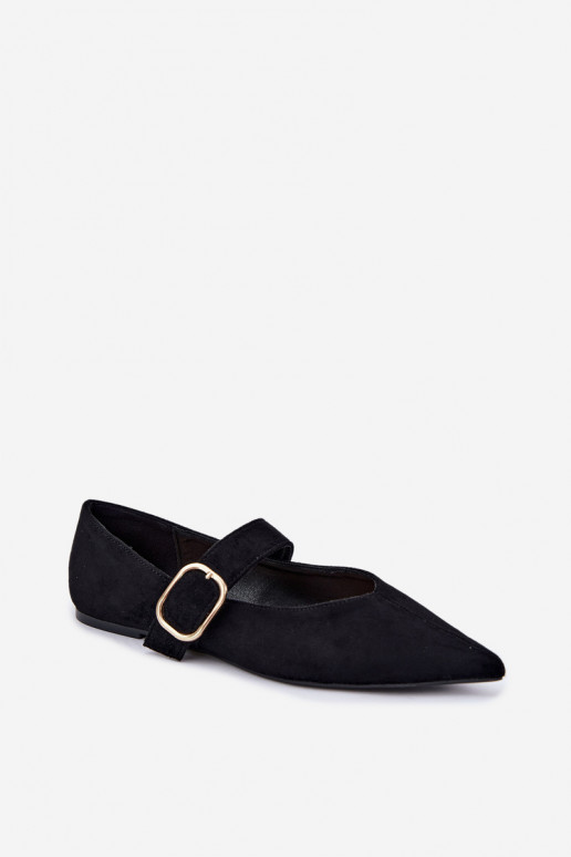 Damen-Ballerinas mit Riemen und Schnallen in schwarz Melby