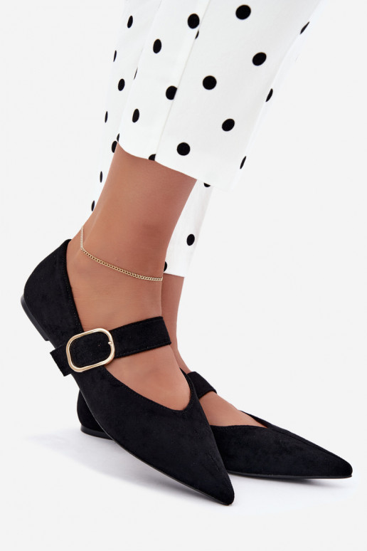 Damen-Ballerinas mit Riemen und Schnallen in schwarz Melby