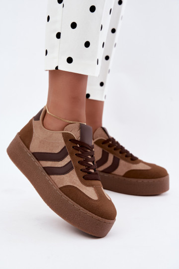 Braune Sneakers mit Plattform und Riemen Kaya 2
