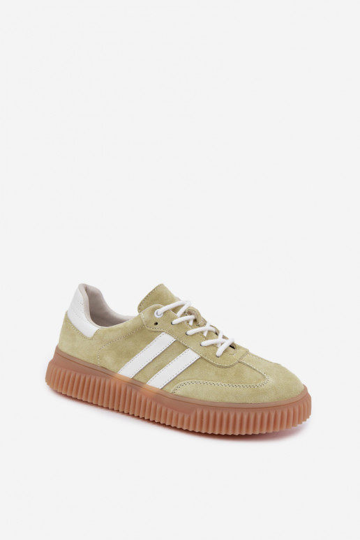 Limettengrüne Sneakers aus Kunstveloursleder mit Plattform