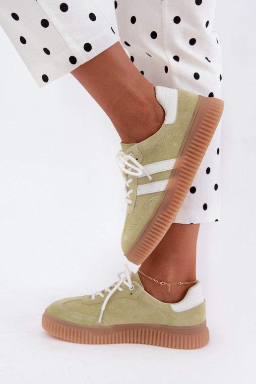 Limettengrüne Sneakers aus Kunstveloursleder mit Plattform