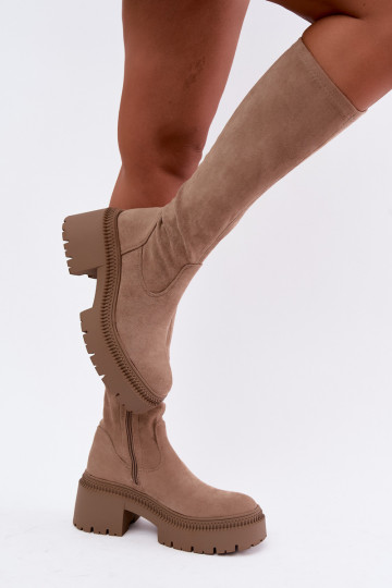 Damen kniehohe Stiefel mit Plateau in sandfarbener Ausführung Florinne 2