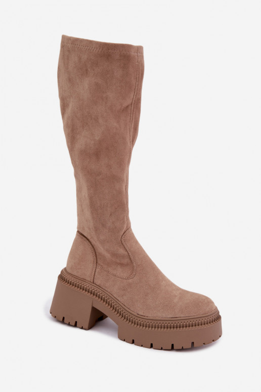 Damen kniehohe Stiefel mit Plateau in sandfarbener Ausführung Florinne