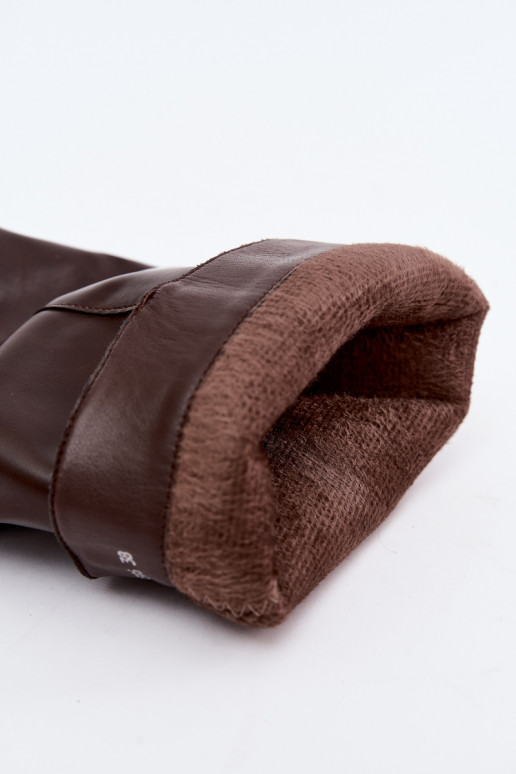 gefütterte kniehohe Stiefel mit dünnen Absätzen und Schnallen in brauner Farbe Kelra