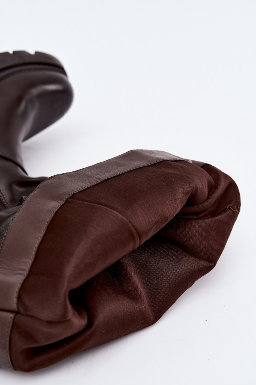 Damen kniehohe Stiefel mit breiten Absätzen und Schleifen in brauner Farbe Amely