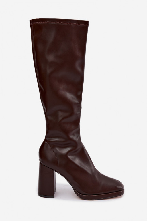 Damen kniehohe Stiefel mit Nähten am Schaft in brauner Farbe Brivana