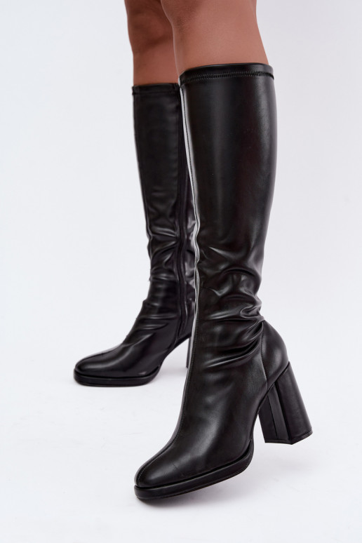 Damen kniehohe Stiefel mit Nähten am Schaft in schwarzer Farbe Brivana