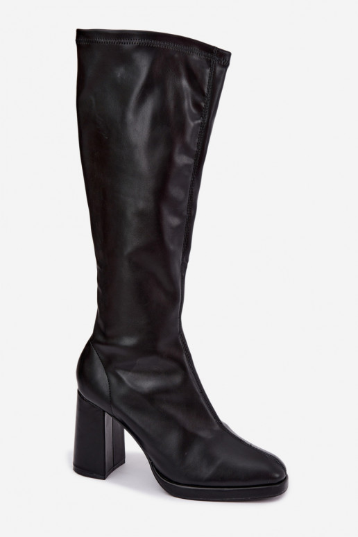 Damen kniehohe Stiefel mit Nähten am Schaft in schwarzer Farbe Brivana