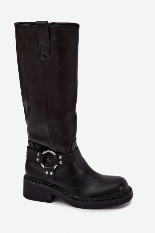 Damen kniehohe Stiefel mit dekorativen Details in schwarzer Farbe Rileta