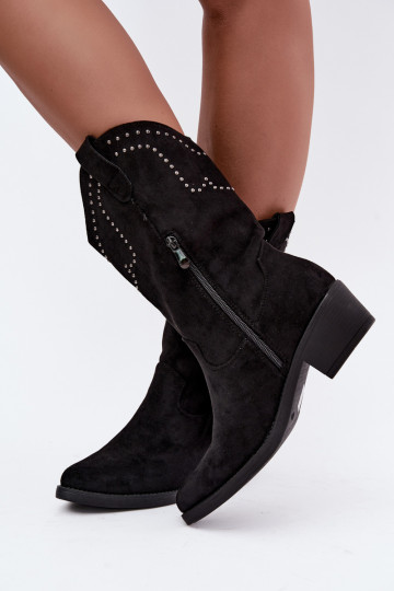 Cowboy-Stil Damen Stiefeletten mit Fransen und Verzierungen in schwarzer Farbe Perlia 2