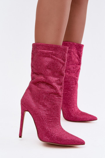 Dekorierte Damen Stiefeletten mit schmalen Absätzen in rosa Farbe Galessa