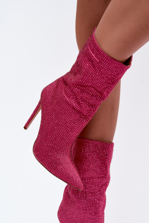 Dekorierte Damen Stiefeletten mit schmalen Absätzen in rosa Farbe Galessa