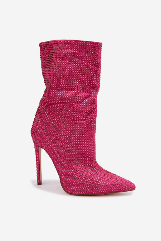 Dekorierte Damen Stiefeletten mit schmalen Absätzen in rosa Farbe Galessa
