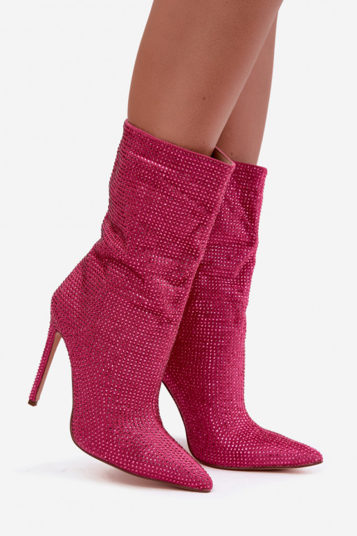 Dekorierte Damen Stiefeletten mit schmalen Absätzen in rosa Farbe Galessa