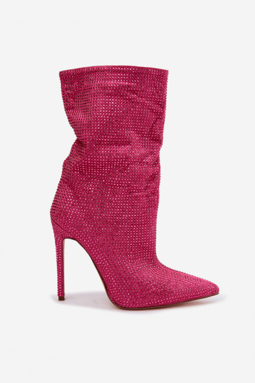 Dekorierte Damen Stiefeletten mit schmalen Absätzen in rosa Farbe Galessa