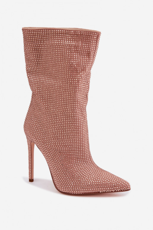 Dekorierte Damen Stiefeletten mit schmalen Absätzen in Champagnerfarbe Galessa