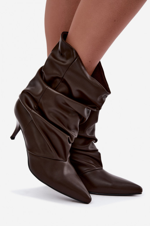 Schlüpfschuh Damen slouchy Stiefeletten mit schmalen Absätzen in Schokoladenfarbe Harissa