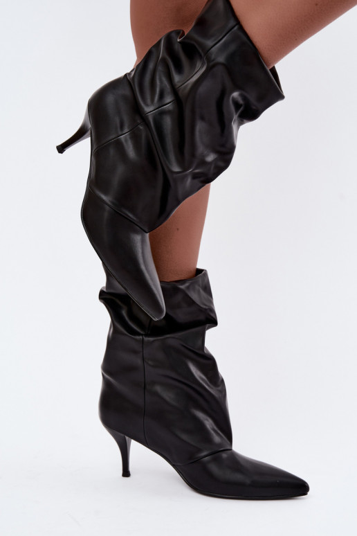 Schlüpfschuh Damen slouchy Stiefeletten mit schmalen Absätzen in schwarzer Farbe Harissa